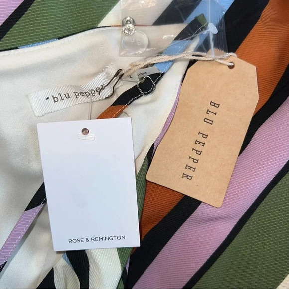 Blu Pepper Hi Low Dress Stripe Orange Pink Spaghetti Strap Wrap Tie Sz Large - Picture 5 of 9